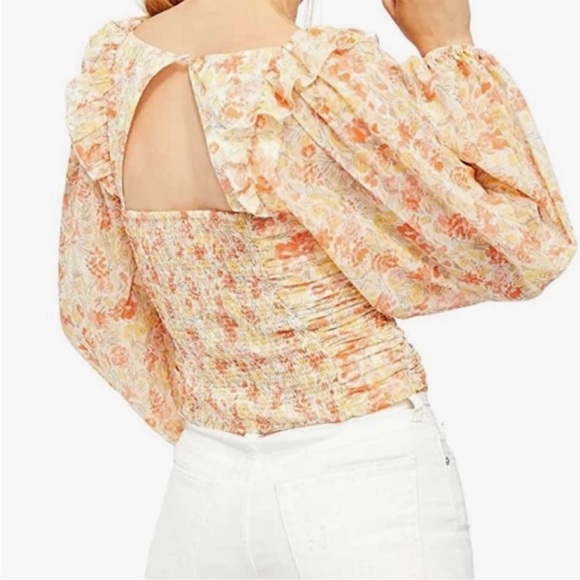 Free People NWT Mabel Ruched Print Blouse Size Large - Picture 4 of 14